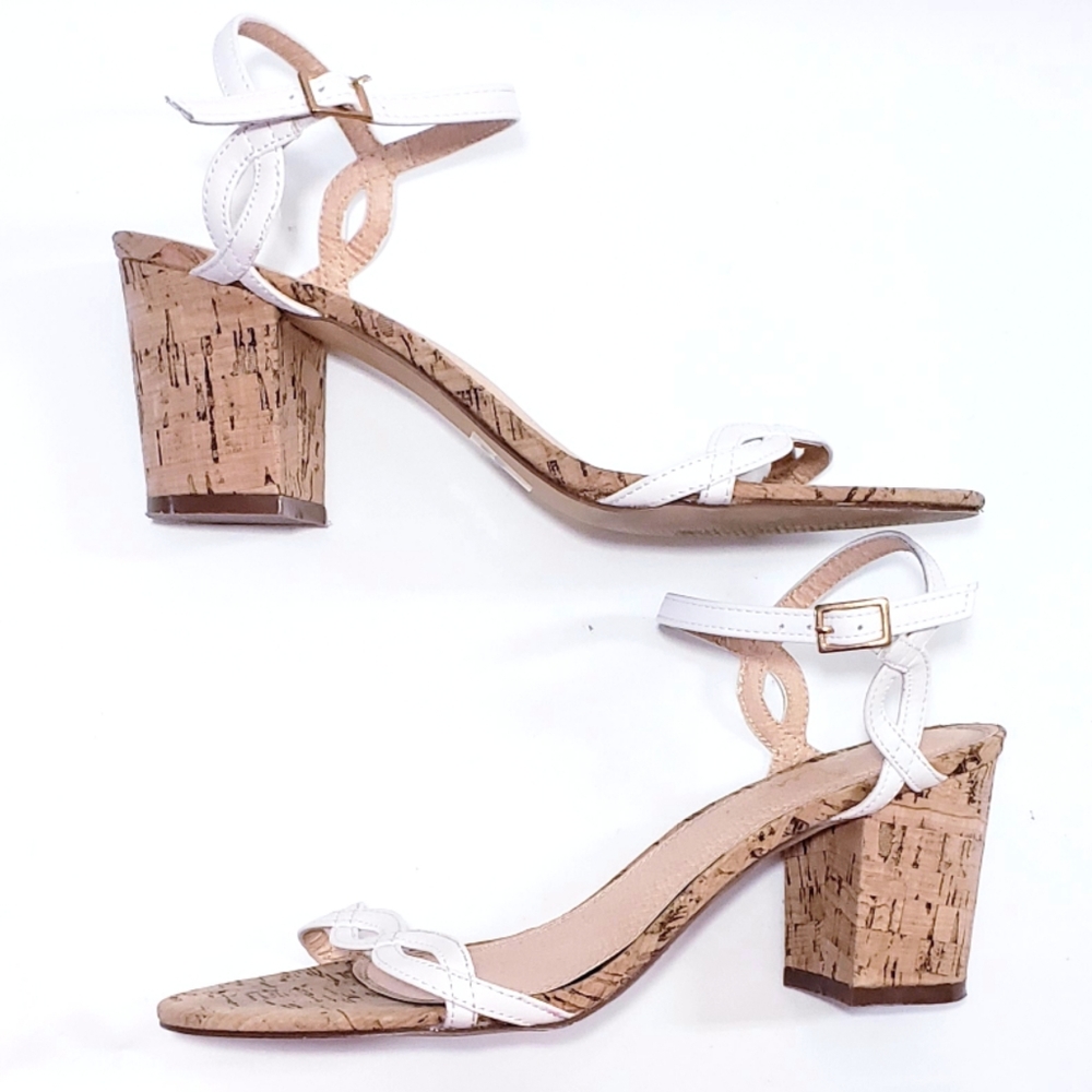 Lulu's White Cork Heel Sandal Shoes